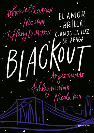 Book cover of Blackout with an illustration of a starry sky and a bridge.