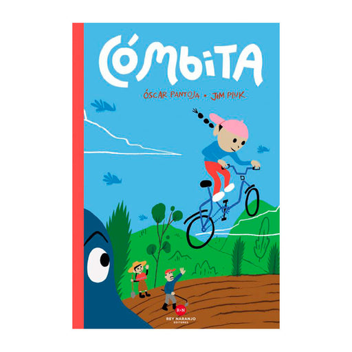Book cover of Combita with an illustration of a child riding a bike while two farming parents watch.