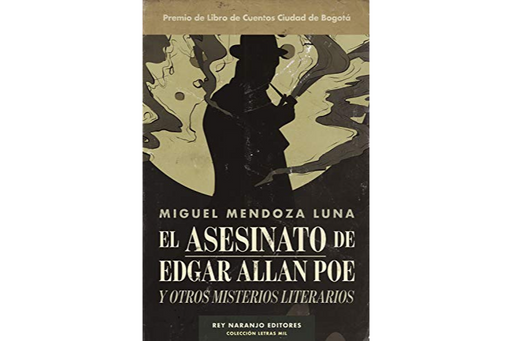 Book cover of El Asesinato de Edgar Allan Poe y Otros Misterios Literarios a shadow of a man blowing smoke from a tobacco pipe.