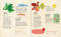 Inside pages show text and grown foods.