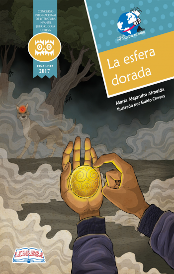 Book cover of La Esfera Dorada with an illustration of a child holding a glowing egg.