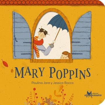 Book cover of Mary Poppins with an illustration of Mary Poppins looking out the window.