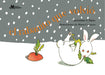 Book cover of El Rabanito que Volvio with an illustration of a rabbit in the snow with a carrot.