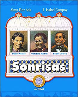 Book cover of Sonrisas with an illustration of three different people.