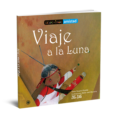 Book cover of Viaje a la Luna with an illustration of  a child preparing to go to the moon.