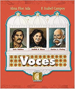 Book cover of Voces with an illustration of three people.