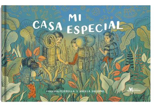 Book cover of Mi Casa Especial with an illustration of a family on a hike through a forest.