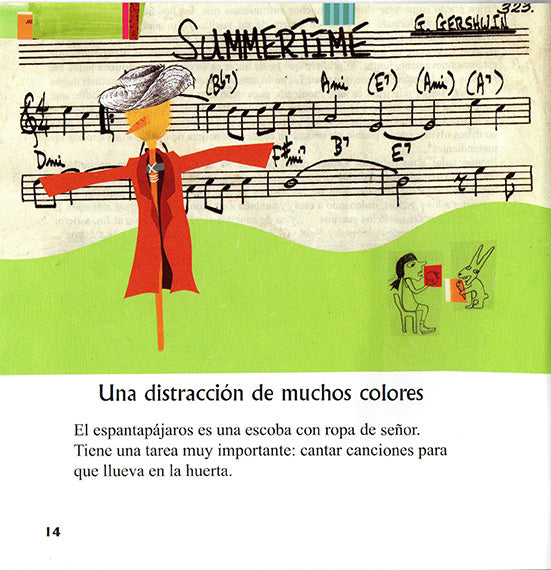Inside page of the book depicting a scarecrow and a pentagram