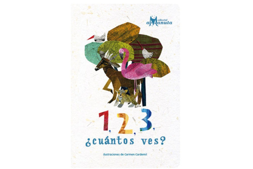 1, 2, 3 ¿cuántos ves? book cover  has some animals and numbers.