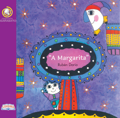 Book cover of A Margarita is purple and has illustrations of a little girl waving and a moon with a smile and shoes.