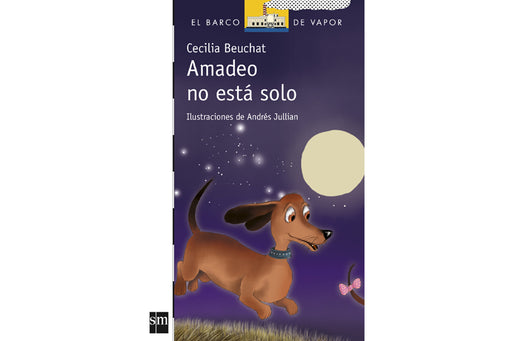 Amadeo Book cover depicting the famous wiener dog running at night with a big moon behind him