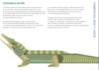 inside page example depicting text and a large illustration of a crocodile