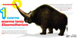 Inside page of the extinct animal book depicting an illustration of a Elasmotherium