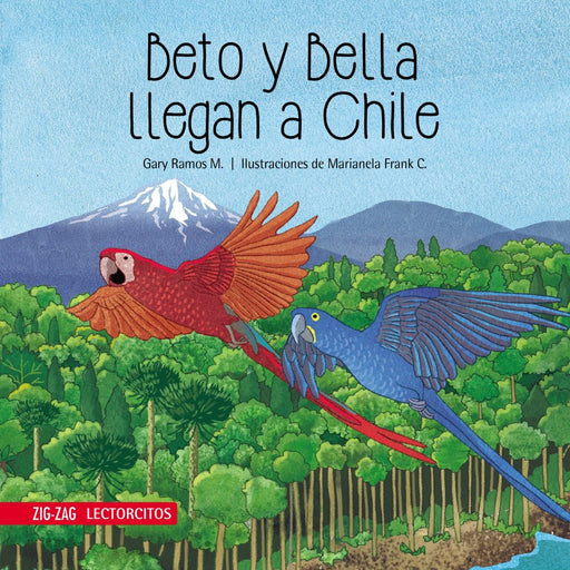 Book cover depicting two macaws flying over an Araucaria forest in Chile.
