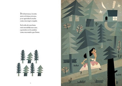 Inside page depicting an illustration of snow white in a forest