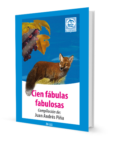 Book cover of Cien Fabulas Fabulosas with an illustration of a fox looking at some grapes.