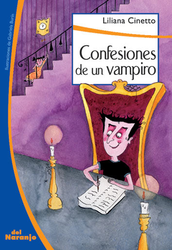 Book cover of Confesiones de un Vampiro with an illustration of a vampire writing in a notebook.