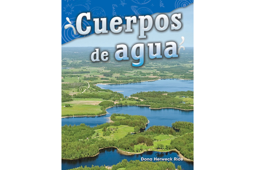 Book cover of Cuerpos de Agua with a picture of rivers and fields.