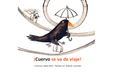 Book cover of Cuervo se va de Viaje with an illustration of a bird holding an umbrella.
