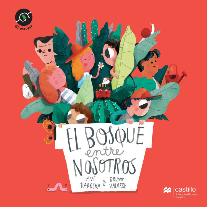 Book cover of El Bosque Entre Nosotros with an illustration of people and plants inside a pot.
