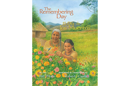 Book cover of El dia de los Muertos with an illustration of a grandmother and granddaughter in a field picking flowers.