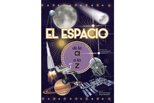 Book cover of El Espacio with illustrations of different space materials.