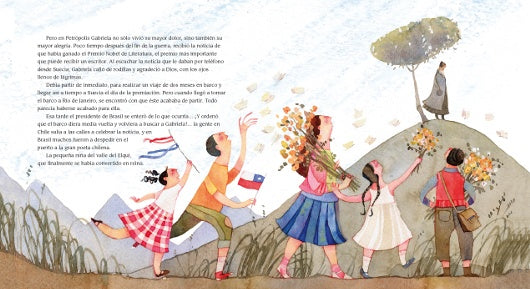 Inside page shows text and an illustration of children holding flowers.