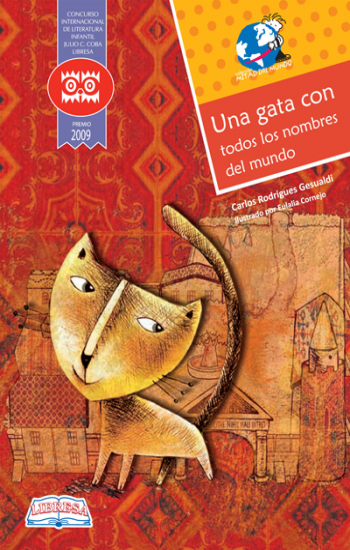 Book cover of Una Gata con Todos los Nombres del Mundo with an illustration of a cat.