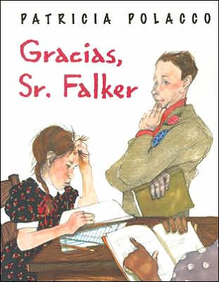 Book cover of Gracias Sr. Falker with an illustration of a little girl reading.