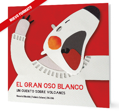Book cover of El gran oso Blanco with an illustration of a white bear with his mouth open roaring.