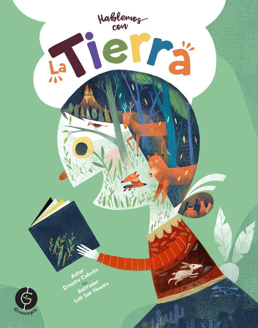 Book cover of Hablemos con la Tierra with an illustration of a girl made of land animals.