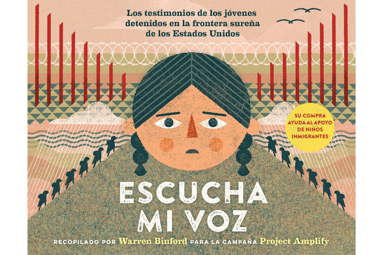 Book cover of Hear my Voice/Escucha mi Voz with an illustration of a scared child's face.