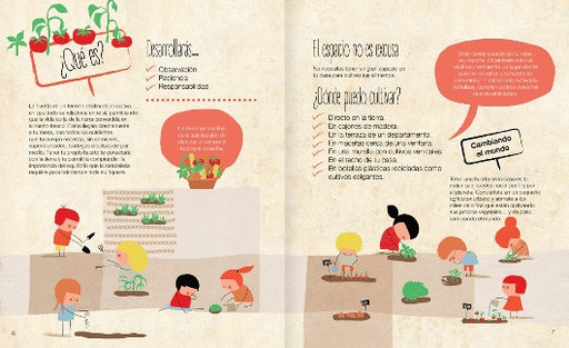 Inside pages shows text and illustrations of children gardening.