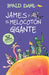 Book cover of James y el Melocoton Gigante with an illustration of a bunch of creatures on a giant peach.