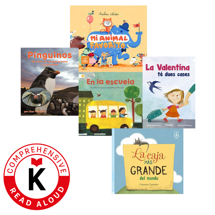 Photo of five different books available for kindergarten comprehensive read aloud sets.