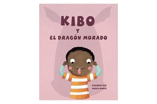Book cover of Kibo y el Dragon Morado with an illustration of a boy making a silly face.