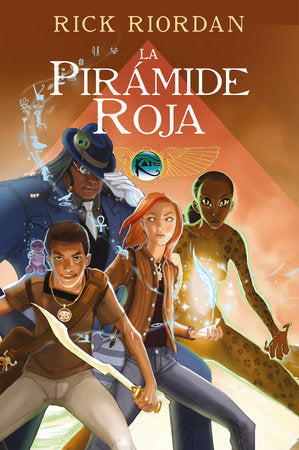 Book cover of La Piramide Roja with an illustration of four characters in the foreground and a pyramid in the background.