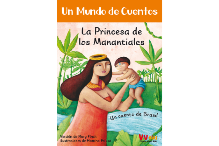 Book cover of La Princesa de los Manantiales with an illustration of a mother and son.