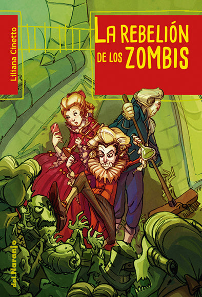 Book cover of La Rebelion de los Zombis with an illustration of three people fighting zombies.