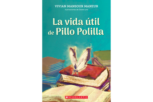 Book cover of La Vida util de Pillo Polilla with an illustration of a moth on a book.