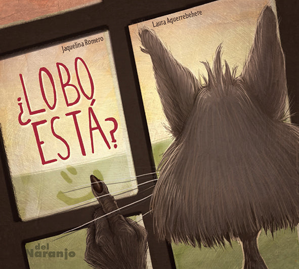 Book cover of Lobo Esta with an illustration of an animal drawing a smiley face in the fog of a window.