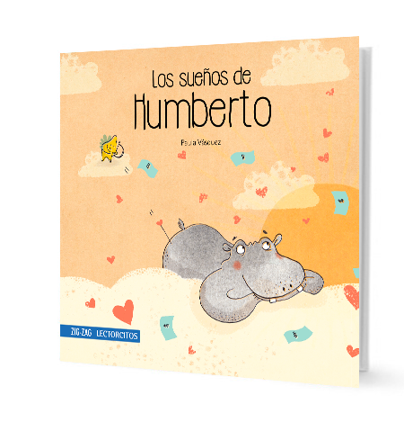 Book cover of Los Suenos de Humberto  illustrates Humberto the hippo  on a cloud.