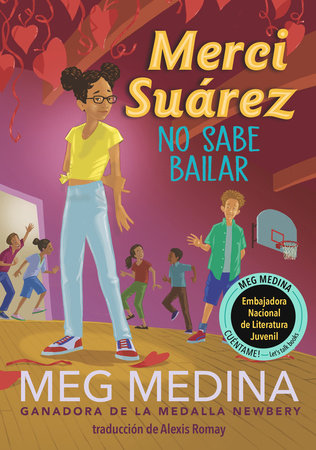 Book cover of Merci Suarez no Sabe Bailar with an illustration of a girl standing alone on a dance floor while other people are dancing behind her.