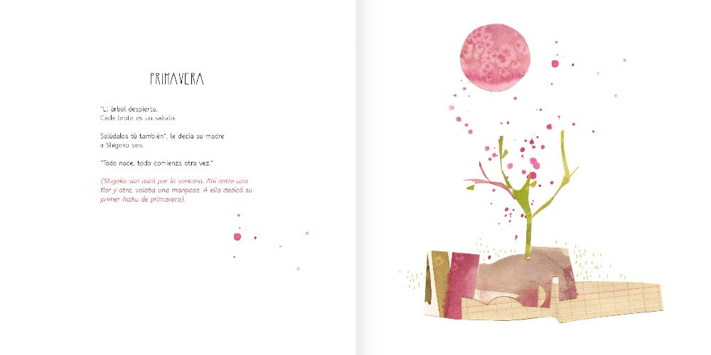 Inside pages show text and illustrations of  a tree during spring.