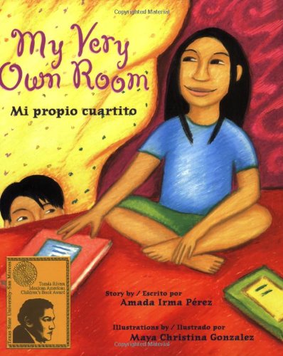 Book cover of Mi Propio Cuartito with an illustration of a girl in her room.