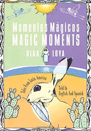Book cover of Momentos Magicos with an illustration of a bunny with a feather in its mouth.