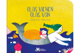 Book cover of Olas Vienen Olas Van with an illustration of a little girl riding on the back of a mermaid.