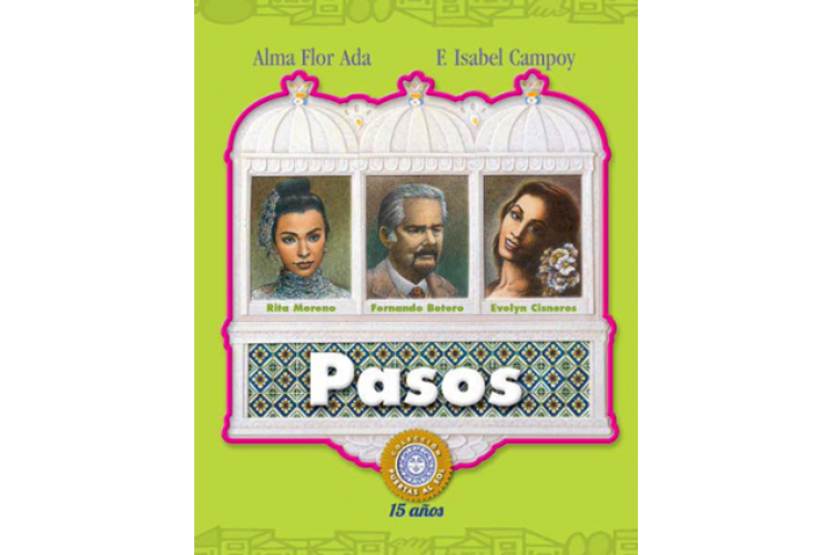 Book cover of Pasos with an illustration of three different famous people.