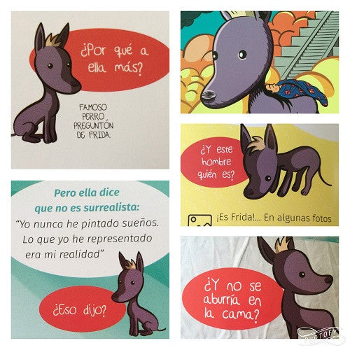 Inside page shows text and different illustrations of a dog. 