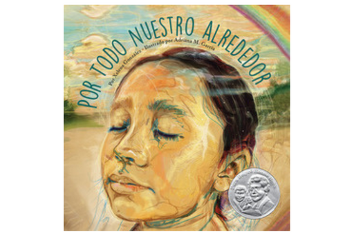 Book cover of Por Todo Nuestro Alrededor with an illustration of a girl.